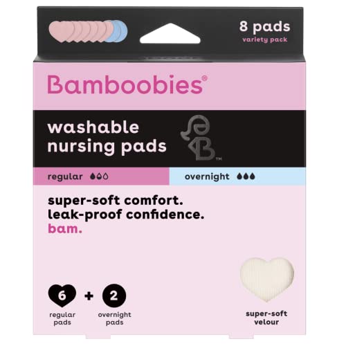 Bamboobies Womenâs Nursing Pads, Reusable and Washable, Blue and Light Pink, 3 Regular Pairs and 1 Overnight Pairs, Leak-Proof Pads for Breastfeeding, 4 Pairs from Apothecary Products LLC