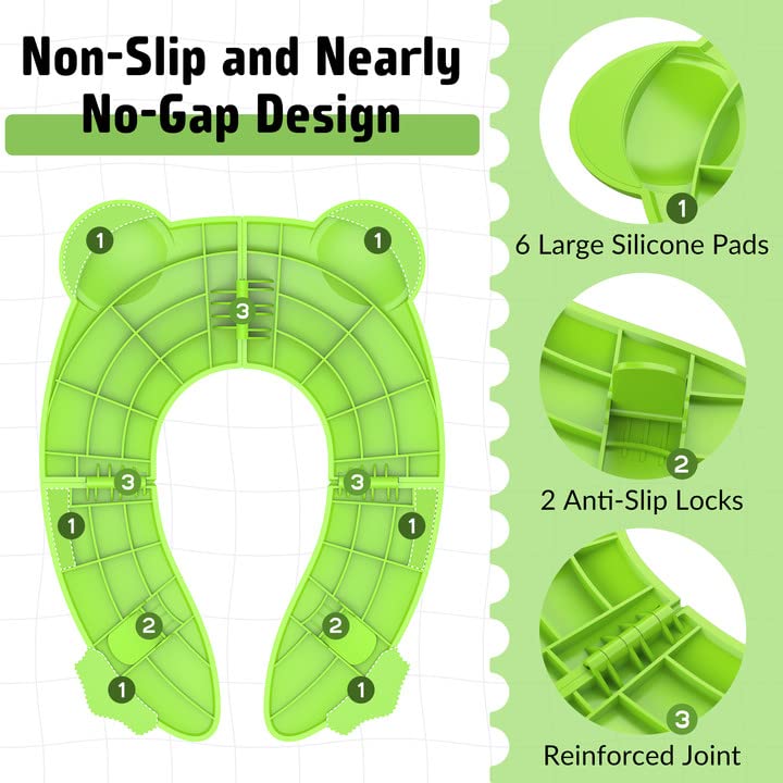 Portable Potty Seat for Toddler Travel - Foldable Non-Slip Potty Training Toilet Seat Cover for Boys Girls, Baby Kids with Drawstring Bag (Green Frog) from Maliton