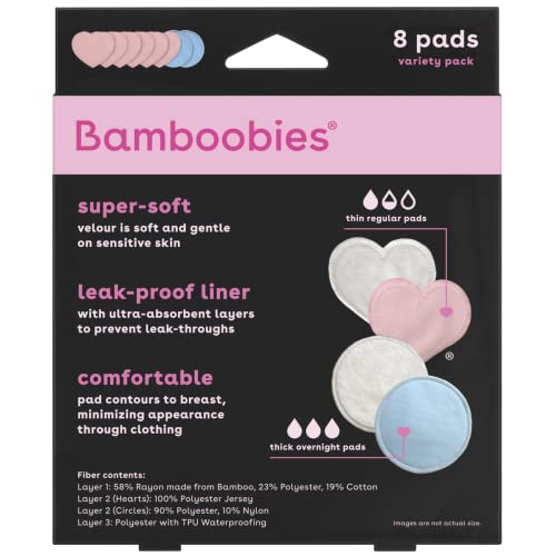 Bamboobies Womenâs Nursing Pads, Reusable and Washable, Blue and Light Pink, 3 Regular Pairs and 1 Overnight Pairs, Leak-Proof Pads for Breastfeeding, 4 Pairs from Apothecary Products LLC