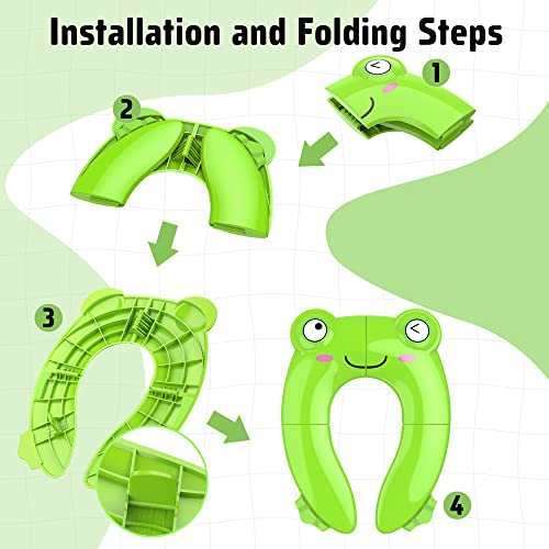 Portable Potty Seat for Toddler Travel - Foldable Non-Slip Potty Training Toilet Seat Cover for Boys Girls, Baby Kids with Drawstring Bag (Green Frog) from Maliton