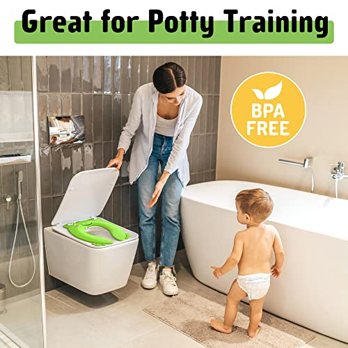 Portable Potty Seat for Toddler Travel - Foldable Non-Slip Potty Training Toilet Seat Cover for Boys Girls, Baby Kids with Drawstring Bag (Green Frog) from Maliton