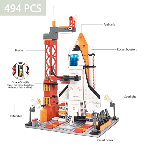 ZKA Space Exploration Space Shuttle Toys for 6 7 8 9 10+ Years Boys STEM Space Building kit Toys with Heavy Duty Transport Rocket and Launcher, Great Gift for 6+ Years Old Boys (494PCS) by ZKA004B