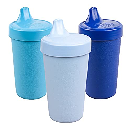 Re-Play Made in USA 10 oz. No Spill Cups for Baby, Toddler & Child Feeding in Sky Blue, Ice Blue & Navy Blue | Made from Eco Friendly Recycled Milk Jugs| BPA Free | Dishwasher Safe | Bluesy (3pk) from Re-Think It Inc.