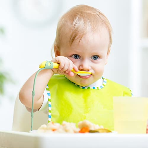 Baby Spoons Holder Strap Pacifier Clip Highchair Accessories-Gelinor First Stage Baby Led Weaning Feeding Supplies(Green and Blue) from Gelinor