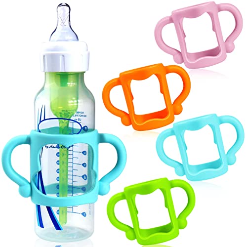 4-Pack Bottle Handles for Dr Brown Narrow Baby Bottles, Soft Silicone Bottle Holder for Baby Self Feeding, Teach Babies to Drink Independently, Easy Grip, BPA Free by Cadeya