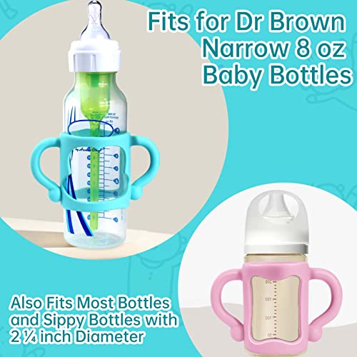 4-Pack Bottle Handles for Dr Brown Narrow Baby Bottles, Soft Silicone Bottle Holder for Baby Self Feeding, Teach Babies to Drink Independently, Easy Grip, BPA Free by Cadeya