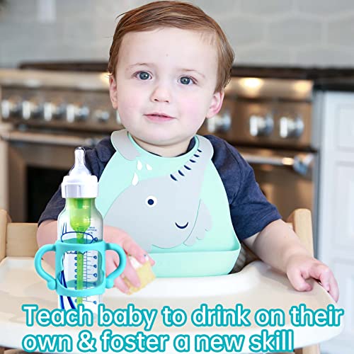 4-Pack Bottle Handles for Dr Brown Narrow Baby Bottles, Soft Silicone Bottle Holder for Baby Self Feeding, Teach Babies to Drink Independently, Easy Grip, BPA Free by Cadeya