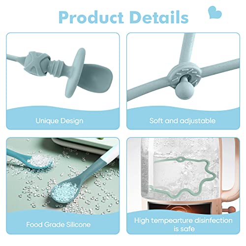 Baby Spoons Holder Strap Pacifier Clip Highchair Accessories-Gelinor First Stage Baby Led Weaning Feeding Supplies(Green and Blue) from Gelinor