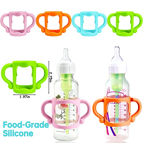 4-Pack Bottle Handles for Dr Brown Narrow Baby Bottles, Soft Silicone Bottle Holder for Baby Self Feeding, Teach Babies to Drink Independently, Easy Grip, BPA Free by Cadeya