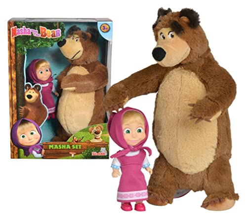 Masha and The BeaR Jada Toys, Masha Plush Set with Bear and Doll Toys for Kids, Ages 3+, Nylon, 109301072, 9.8 inches from Simba Toys