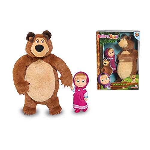 Masha and The BeaR Jada Toys, Masha Plush Set with Bear and Doll Toys for Kids, Ages 3+, Nylon, 109301072, 9.8 inches from Simba Toys