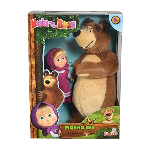 Masha and The BeaR Jada Toys, Masha Plush Set with Bear and Doll Toys for Kids, Ages 3+, Nylon, 109301072, 9.8 inches from Simba Toys