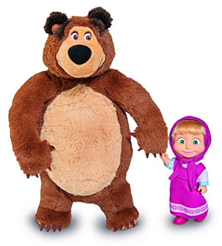 Masha and The BeaR Jada Toys, Masha Plush Set with Bear and Doll Toys for Kids, Ages 3+, Nylon, 109301072, 9.8 inches from Simba Toys
