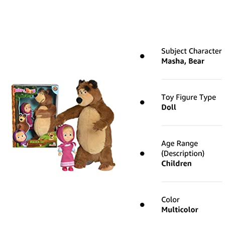 Masha and The BeaR Jada Toys, Masha Plush Set with Bear and Doll Toys for Kids, Ages 3+, Nylon, 109301072, 9.8 inches from Simba Toys