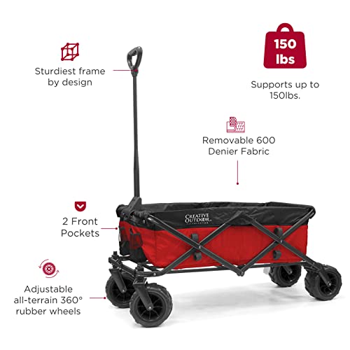 Creative Outdoor Wagon for Kids Push Pull Collapsible Stroller Folding Cart for Cargo | All Terrain | Beach Park Garden Sports & Camping (Red) from 