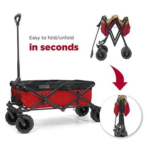 Creative Outdoor Wagon for Kids Push Pull Collapsible Stroller Folding Cart for Cargo | All Terrain | Beach Park Garden Sports & Camping (Red) from 