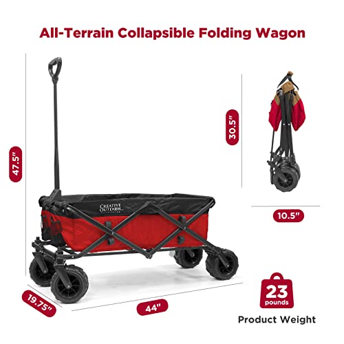Creative Outdoor Wagon for Kids Push Pull Collapsible Stroller Folding Cart for Cargo | All Terrain | Beach Park Garden Sports & Camping (Red) from 