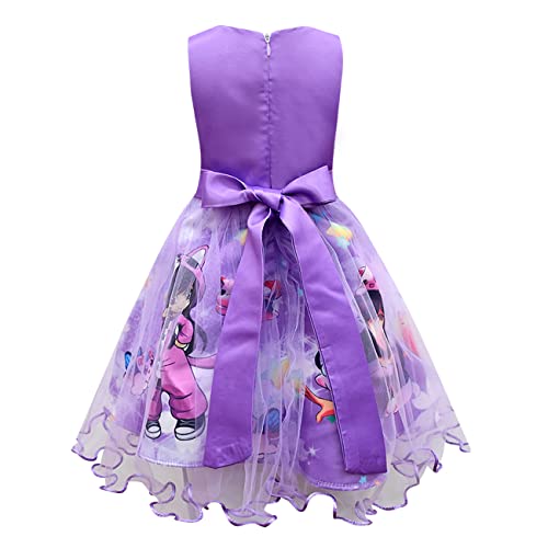 Short Sleeve Tulle Tutu Costume Lovely Cartoon Dress Purple 150 by 