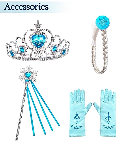Almce Elsa Costume for Girls Toddler Christmas Birthday Party Dress Up Little Girl Princess Dresses with Accessories (Blue, 6T) from 
