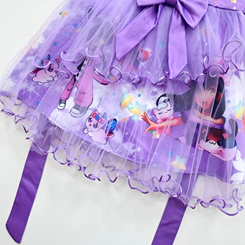 Short Sleeve Tulle Tutu Costume Lovely Cartoon Dress Purple 150 by 