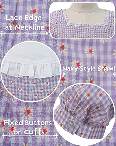 NSPSTT Pioneer Dress for Girls Colonial Costume Girl Bonnets Purple Dress, X-Large by 