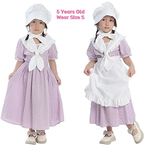 NSPSTT Pioneer Dress for Girls Colonial Costume Girl Bonnets Purple Dress, X-Large by 