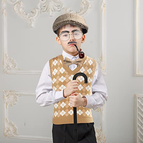 FAYBOX 100 Days of School Old Man Costume for Kids Boys,Halloween Grandpa Costume Accessories Set by 