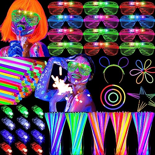 170 PCS Glow in the Dark Party Supplies for Kids, LED Light Up Toys Neon Party Supplies with 30 Flashing Glasses, 100 Glow Sticks, 40 Finger Lights Light for Adults Neon Glow Halloween Birthday Party Disco Party Easter Gifts by OLUPP