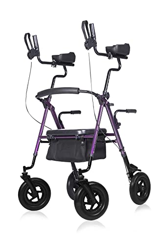 ELENKER All-Terrain Upright Rollator Walker, Stand Up Rolling Walker with 10ââBig PU Wheels and Adjustable Padded Armrests for Seniors from 4â8âto 6'4â, Purple from ELENKER