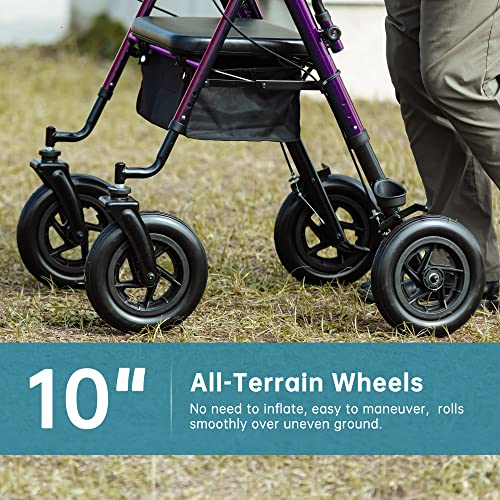 ELENKER All-Terrain Upright Rollator Walker, Stand Up Rolling Walker with 10ââBig PU Wheels and Adjustable Padded Armrests for Seniors from 4â8âto 6'4â, Purple from ELENKER