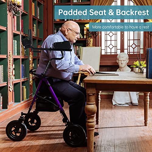ELENKER All-Terrain Upright Rollator Walker, Stand Up Rolling Walker with 10ââBig PU Wheels and Adjustable Padded Armrests for Seniors from 4â8âto 6'4â, Purple from ELENKER