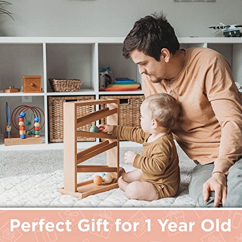 Montessori Ball Tracker Wooden Ball Drop - Wood Toys for 3 Year Old - Educational Toy for Baby and Toddler - Ball Ramp Maze Run Track - Baby Ball Drop Toy - First Birthday Gift 18 Months by Montessori & Me
