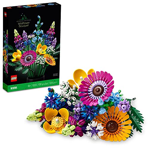 LEGO Icons Wildflower Bouquet 10313 Artificial Flowers with Poppies and Lavender, Valentines Day Gift for Adults, Unique Home DÃ©cor, Botanical Collection (939 Pieces) from LEGO