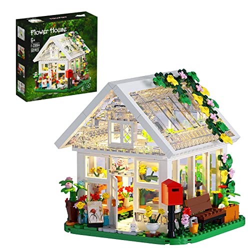 Flower House Building Toy, Garden House Building Set with LED Light, Creative Building Playset, Build a Greehouse Model, Great Gift for Friends or Girls, Compatible with Lego (597 Pieces) by BuildingBoat