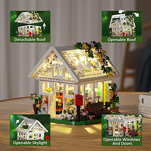 Flower House Building Toy, Garden House Building Set with LED Light, Creative Building Playset, Build a Greehouse Model, Great Gift for Friends or Girls, Compatible with Lego (597 Pieces) by BuildingBoat