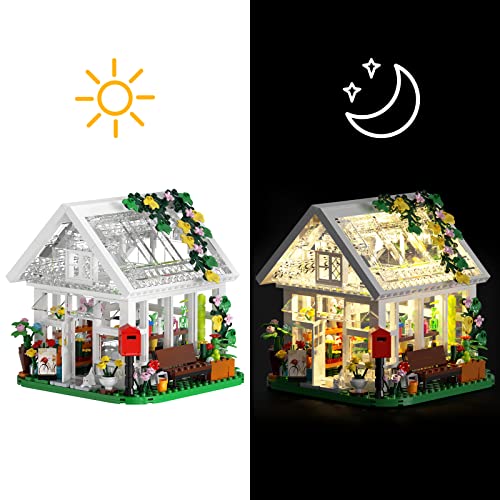 Flower House Building Toy, Garden House Building Set with LED Light, Creative Building Playset, Build a Greehouse Model, Great Gift for Friends or Girls, Compatible with Lego (597 Pieces) by BuildingBoat
