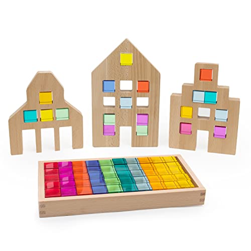 Wooden Toys Building Toys for Kids â 50-Piece Building Blocks Set with 3 Houses and Tray â Toys & Games Toys for Girls Toys for 3 Year Old Boys Cool Toys Toddler Toys from Top Essentials
