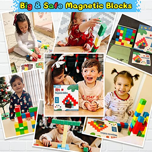 36PCS Upgraded Large Magnetic Blocks for Toddler Toys, STEM Montessori Toys for Kids Ages 3 4 5 Year Old Boys & Girls, Large Magnet Building Blocks Construction Learning Toys Gifts by Toylogy