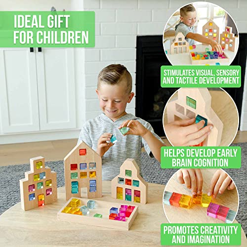 Wooden Toys Building Toys for Kids â 50-Piece Building Blocks Set with 3 Houses and Tray â Toys & Games Toys for Girls Toys for 3 Year Old Boys Cool Toys Toddler Toys from Top Essentials