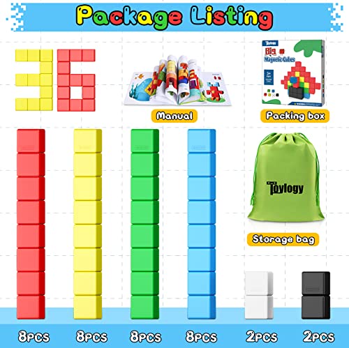 36PCS Upgraded Large Magnetic Blocks for Toddler Toys, STEM Montessori Toys for Kids Ages 3 4 5 Year Old Boys & Girls, Large Magnet Building Blocks Construction Learning Toys Gifts by Toylogy