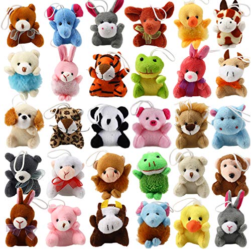 32 Piece Mini Plush Animal Toy Set, Cute Small Animals Plush Keychain Decoration for Themed Parties, Kindergarten Gift Giveaway, Teacher Student Award, Goody Bags Filler For Boys Girls Child Kid by Punertoy
