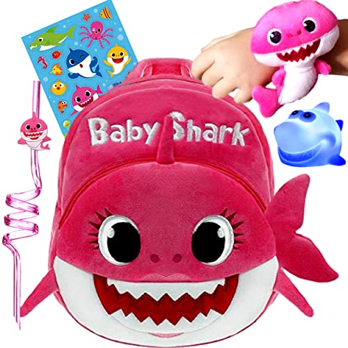 Q&M Novelties Baby Shark Backpack Gift Set Bundle (5 Pack), Kids Baby Shark Toys Plush Toddler Play Set, Pink- Mommy Shark from Q&M Novelties