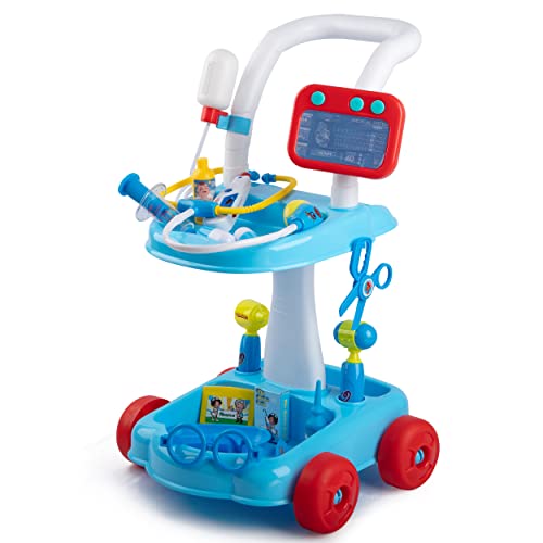 Smart Novelty Toy Doctor Kit for Kids, Interactive Doctor Cart Toy with Wheels, 33 Pcs Pretend Medical Station for Kids with Lights, Thermometer, Stethoscope, Syringe & Scissors- Blue from Smart Novelty