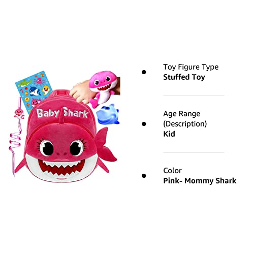 Q&M Novelties Baby Shark Backpack Gift Set Bundle (5 Pack), Kids Baby Shark Toys Plush Toddler Play Set, Pink- Mommy Shark from Q&M Novelties