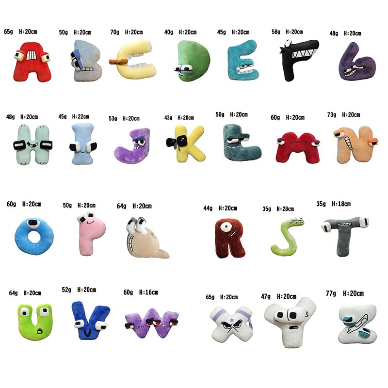 26PCS Alphabet Lore Plush Toys 8", Alphabet Lore Stuffed Animals Pillow Toys, Soft Novelty Kawaii Educational Letter Cartoon Anime Plush for Boys Girls Fans Kids Family Birthday Party Favor (A-Z, 8IN) from ONDO