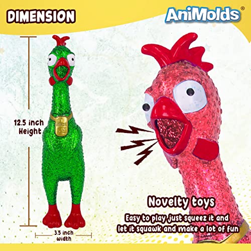 Animolds Squeeze Me Rubber Chicken Toy | Screaming Rubber Chickens for Kids | Novelty Squeaky Toy Chicken (6-Pack Glitter Chicken Random Color) from Flash Sales