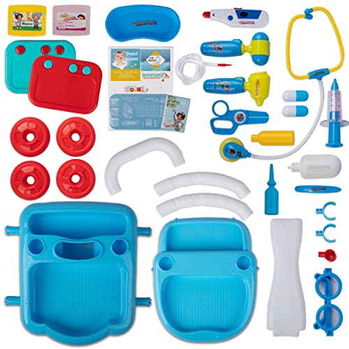 Smart Novelty Toy Doctor Kit for Kids, Interactive Doctor Cart Toy with Wheels, 33 Pcs Pretend Medical Station for Kids with Lights, Thermometer, Stethoscope, Syringe & Scissors- Blue from Smart Novelty