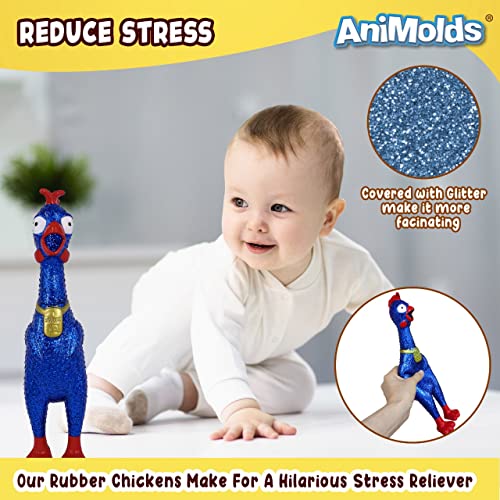 Animolds Squeeze Me Rubber Chicken Toy | Screaming Rubber Chickens for Kids | Novelty Squeaky Toy Chicken (6-Pack Glitter Chicken Random Color) from Flash Sales