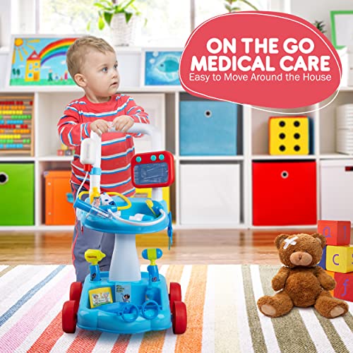 Smart Novelty Toy Doctor Kit for Kids, Interactive Doctor Cart Toy with Wheels, 33 Pcs Pretend Medical Station for Kids with Lights, Thermometer, Stethoscope, Syringe & Scissors- Blue from Smart Novelty