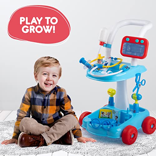 Smart Novelty Toy Doctor Kit for Kids, Interactive Doctor Cart Toy with Wheels, 33 Pcs Pretend Medical Station for Kids with Lights, Thermometer, Stethoscope, Syringe & Scissors- Blue from Smart Novelty